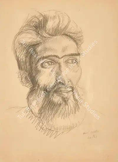 Bhabha, Homi J. (Artist). Portrait of M.F. Husain, 1961 | Drawing, Pu.Mum/10.06.22, 2022 · Pundole