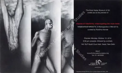 Broota, Rameshwar (Artist) and Roobina Karode (Curator). Rameshwar Broota - A Retrospective (1963 - 2013). New Delhi: Kiran Nadar Museum of Art, 2014 | Solo Exhibition Invitation | FineArts | 00859841