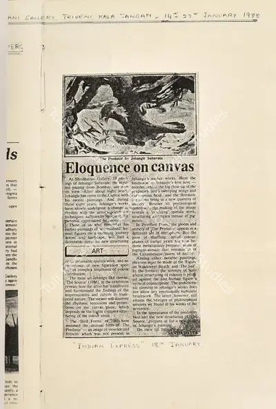 Santo Datta (Writer), Eloquence on Canvas, 1988, Newspaper Clipping