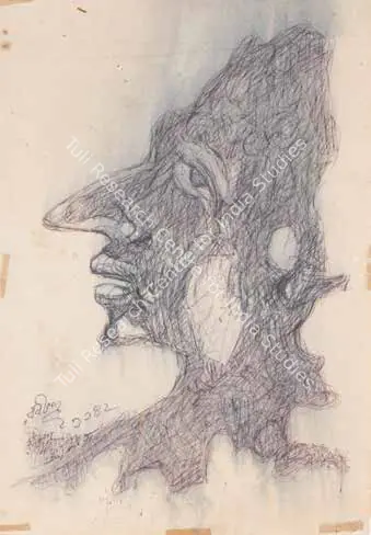 Rabindranath Tagore (Artist), Untitled (Face), 1923, Drawing