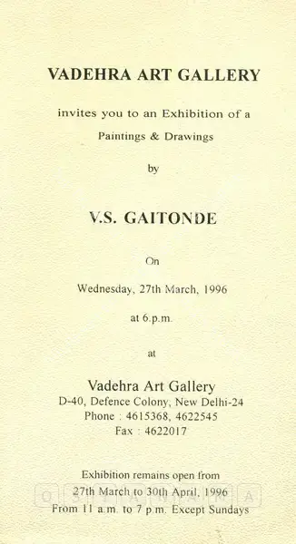 V.S. Gaitonde (Artist), V.S. Gaitonde, 1996, Solo Exhibition Invitation