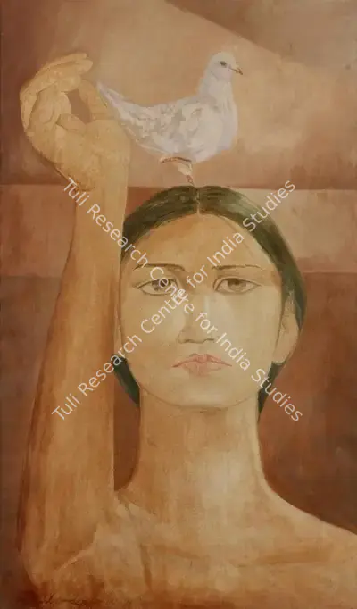 Jamil Naqsh (Artist), Woman with Dove, Painting