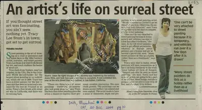 Vishakha Avachat (Reporter), An Artist's Life On Surreal Street, 2008, Newspaper Clipping