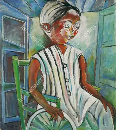 Paritosh Sen (Artist), Boy on a Wheelchair, 1997, Painting