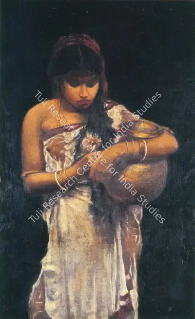 Hemendranath Mazumdar (Artist), Girl With Pitcher, Painting