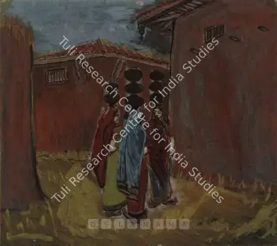 N.S. Bendre (Artist), Women Carrying Pots, 1949, Painting