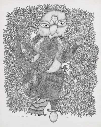 Jangarh Singh Shyam (Artist), Ganesh (Gond Art), 1995, Painting