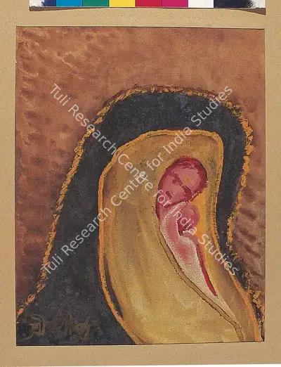 Rabindranath Tagore (Artist), Motherly Love (obverse) & Fire (reverse), 1939, Painting