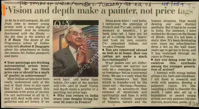 Reshmi R. Dasgupta (Reporter), Vision And Depth Make a Painter, Not Price Tags, 2006, Newspaper Clipping