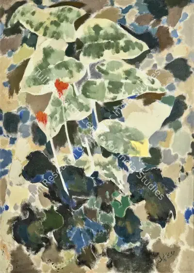 N.S. Bendre (Artist), Grey Leaves, 1968, Painting