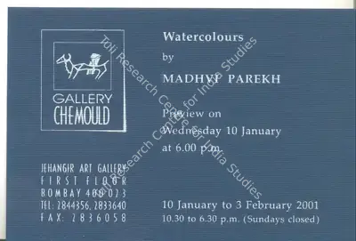 Madhavi Parekh (Artist), Madhvi Parekh, 2001, Solo Exhibition Invitation