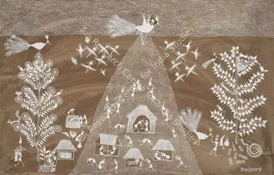Jivya Soma Mashe (Artist), Untitled (Hermit's Daughter) (Warli Painting), Painting