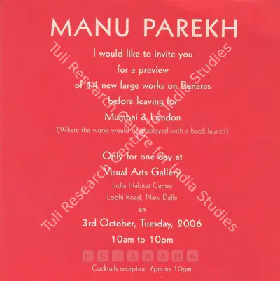 Manu Parekh (Artist), Manu Parekh, 2006, Solo Exhibition Invitation