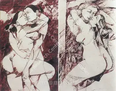 Jamil Naqsh (Artist), Couples Embracing, 1988, Painting