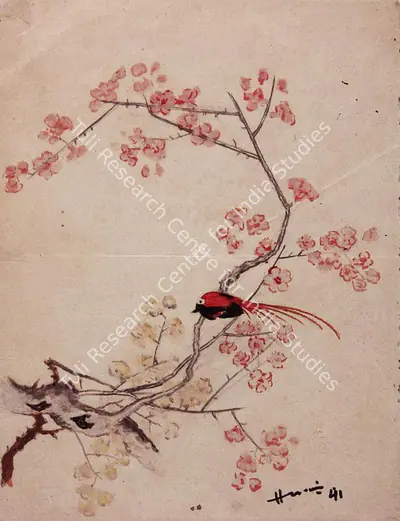 M.F. Husain (Artist), Bird on a Blossoming Tree, 1941, Painting