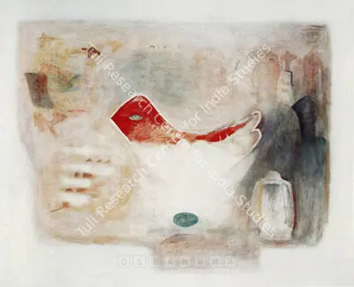 Barwe, Prabhakar (Artist). Rare Bird With Blue Egg. Oil on canvas, 1988 | Painting | FineArts | 00600037