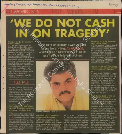 Roshni Olivera (Reporter), We do not cash in on Tragedy, 2005, Newspaper Clipping