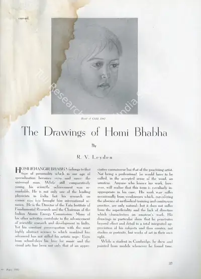 R. Von Leyden (Essayist), The Drawings of Homi Bhabha, 1953, Essay