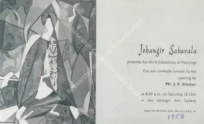 Jehangir Sabavala (Artist), Jehangir Sabavala, 1958, Solo Exhibition Invitation