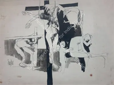 Arup Das (Artist), Untitled (Leaning Man/Crucifixion), Painting