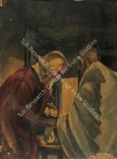 Jamini Roy (Artist), Tagore, Rabindranath & Gandhiji, 1935, Painting