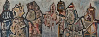 S.K. Bakre (Artist), Large Cityscape, 1963, Painting