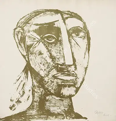 Tyeb Mehta (Artist), Head, 1957, Graphic Art