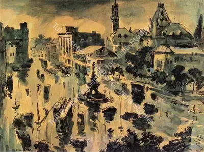 S.H. Raza (Artist), Flora Fountain, 1950, Painting