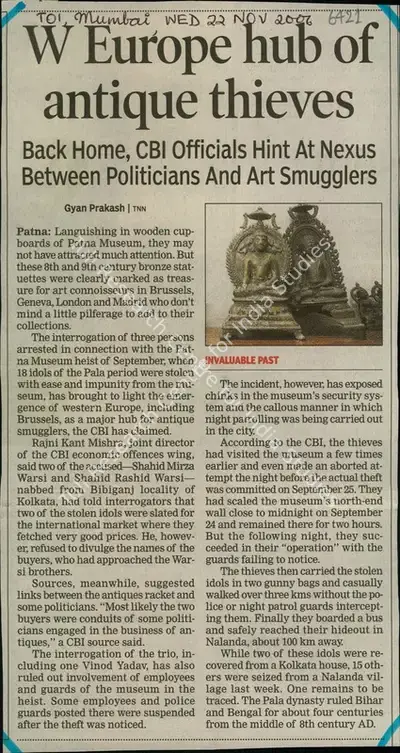 Gyan Prakash (Reporter), W Europe hub of Antique thieves, 2006, Newspaper Clipping