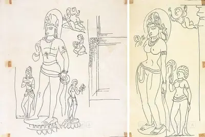 K.K. Hebbar (Artist), Aurangabad Cave Series (Tara From Cave VII), 1963, Drawing