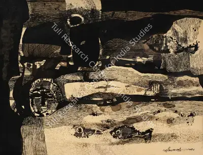 Ganesh Pyne (Artist), Fossil Man, 1964, Drawing