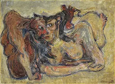 Vidya Bhushan (Artist), Man & Woman, 1958, Painting