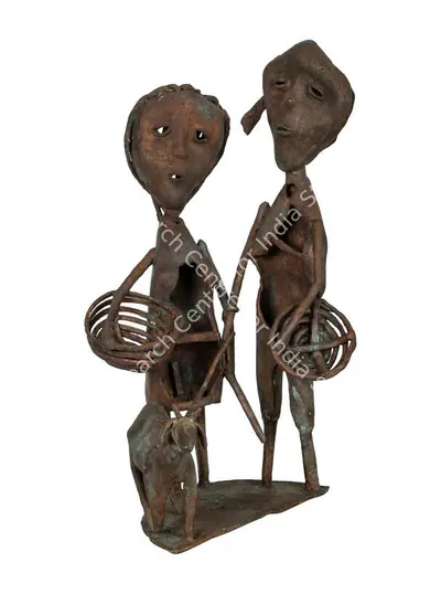 Hore, Somnath (Artist). Husband and Wife accompanying Baby Goat. Bronze, 1982 | Sculpture | FineArts | 00362271