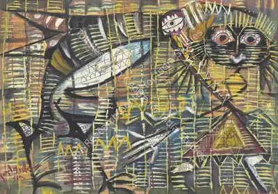 Sen, Sunil Madhav (Artist). Krishna Killing Crane Demon, n.d. | Painting, Ch.NeY/15.03.16, 2016 · Christie's