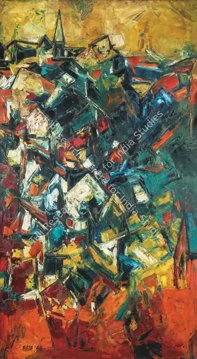 S.H. Raza (Artist), Village, 1958, Painting