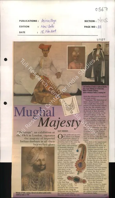 Suzy Menkes (Reporter), Mughal Majesty, 2009, Newspaper Clipping