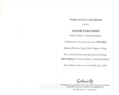Akbar Padamsee (Artist), Akbar Padamsee, 2004, Solo Exhibition Invitation