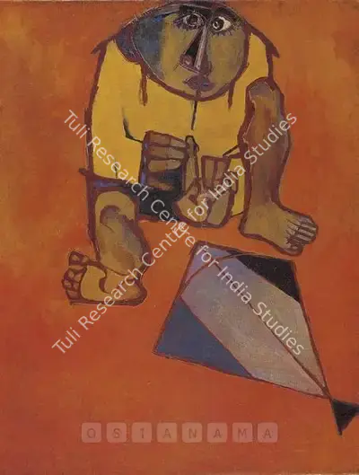 Arun Bose (Artist), Man With Kite, 1962, Painting