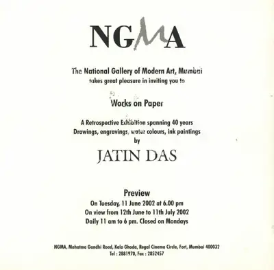 Jatin Das (Artist), Works on Paper, 2002, Solo Exhibition Invitation