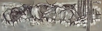 B. Vithal (Artist), Bulls, 1969, Painting