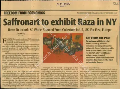 Ashoke Nag (Reporter), Saffronart to Exhibit Raza in NY, 2007, Newspaper Clipping