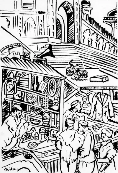 Sailoz Mookherjea (Artist), By the Jama Masjid, 1949, Drawing