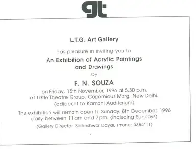 F.N. Souza (Artist), Acrylic Paintings by F. N. Souza, 1996, Solo Exhibition Invitation