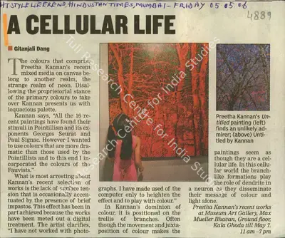 Gitanjali Dang (Reporter), A Cellular Life, 2006, Newspaper Clipping