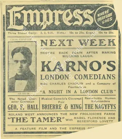 Unknown (Publicity Designer), Unknown (Publicity Designer), Newspaper clipping celebrating Chaplin's return to London | Theatre related memorabilia, Theatre related memorabilia