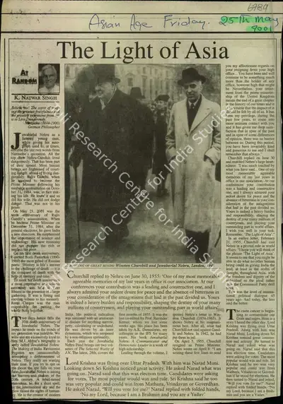 K. Natwar Singh (Reporter), The Light of Asia, 2001, Newspaper Clipping