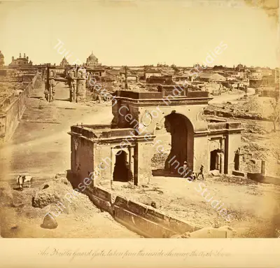 Felice Beato (Photographer), The Baillee Guard Gate, taken from the inside, showing the Clock Tower, Lucknow, 1858, Antiquarian Photograph