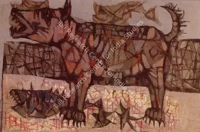 K.G. Subramanyan (Artist), Dog, 1956, Painting