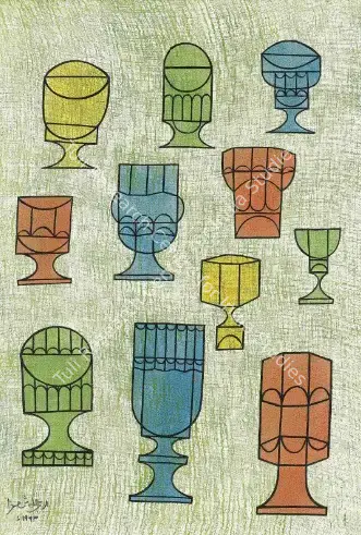 Anwar Jalal Shemza (Artist), Goblets II, 1963, Drawing