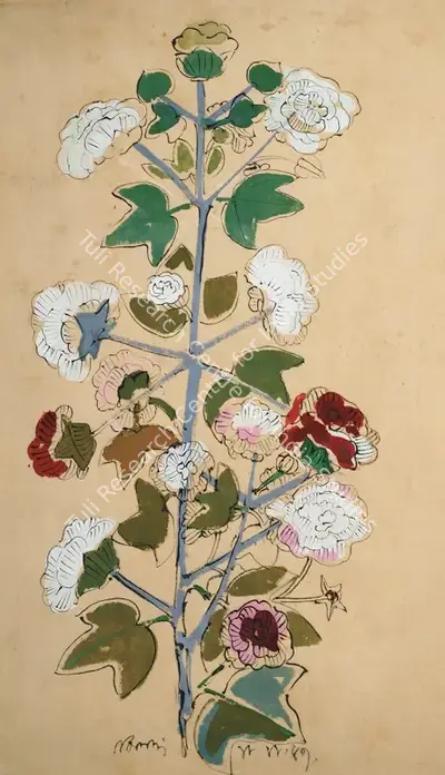 Mukherjee, B.B. (Artist). Flowers. Tempera on monga silk, 1947 | Painting | FineArts | 00575145